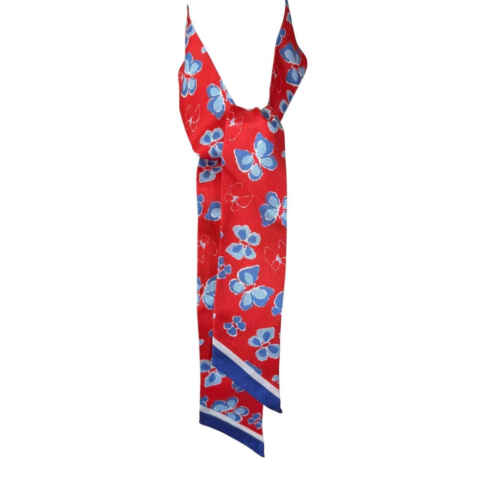Women's red white and blue floral butterfly scarf/tie